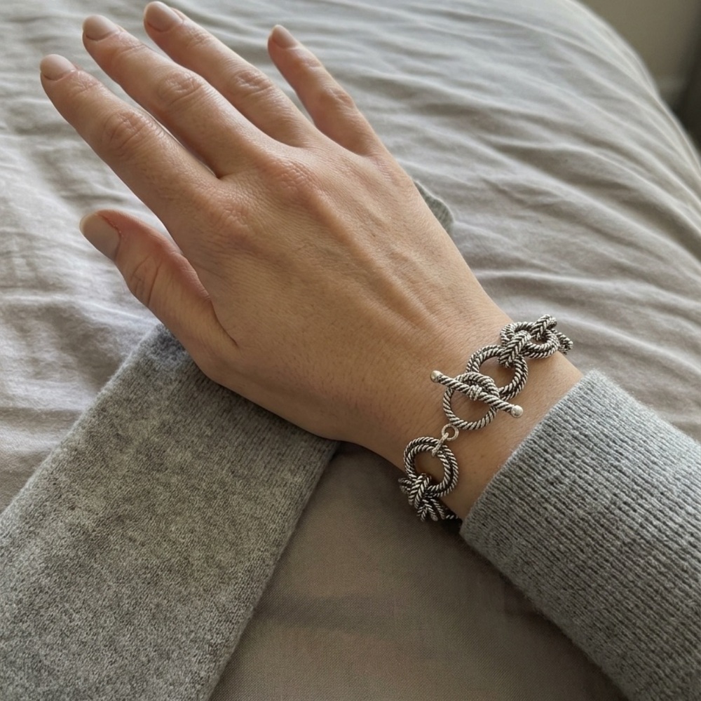 Textured Solid Dark Silver Statement Bracelet